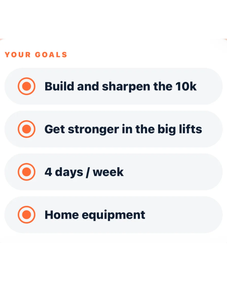 Screen: your goals — what the program is built from