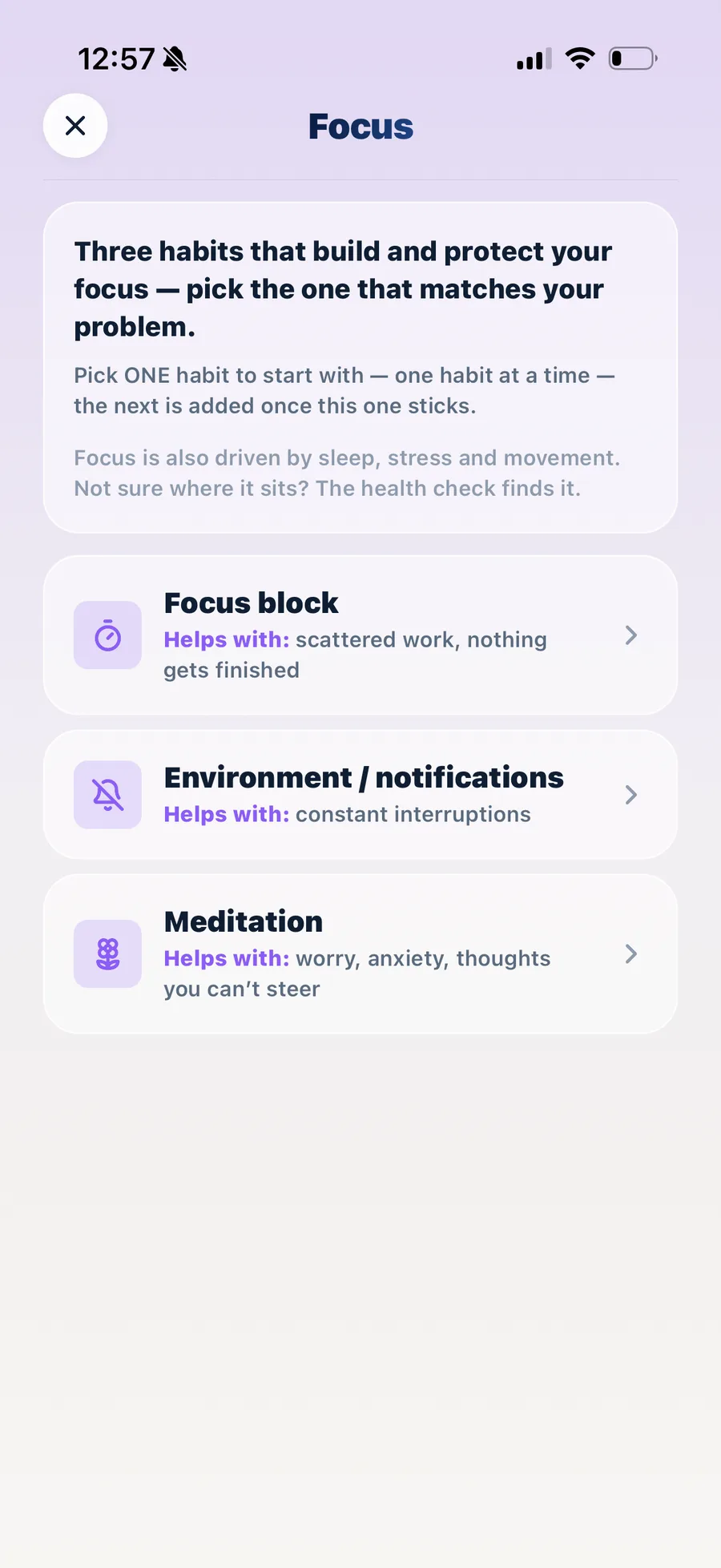 Screen: pick the focus habit that matches your problem