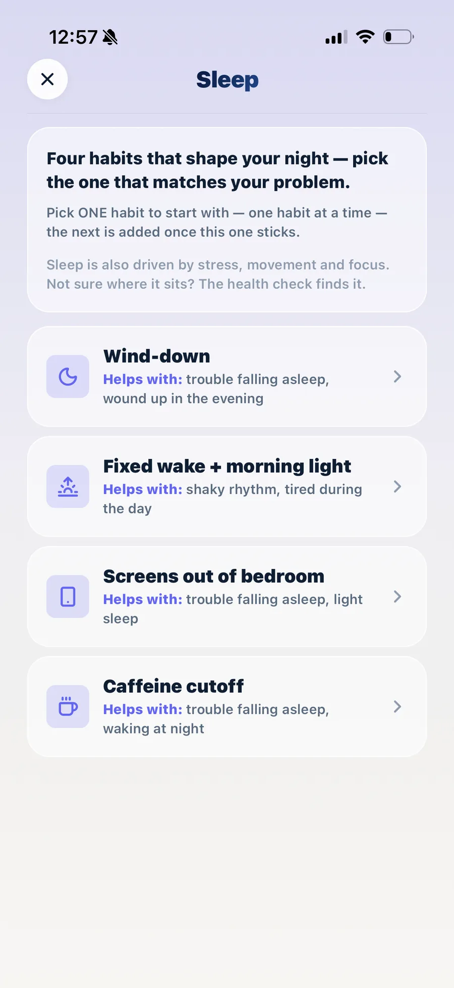 Screen: pick the sleep habit that matches your problem